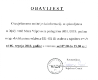 OBAVIJEST –  informacije o upisu …