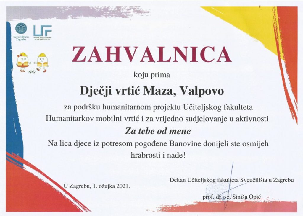 “ZA TEBE OD MENE” humanitarna akcija
